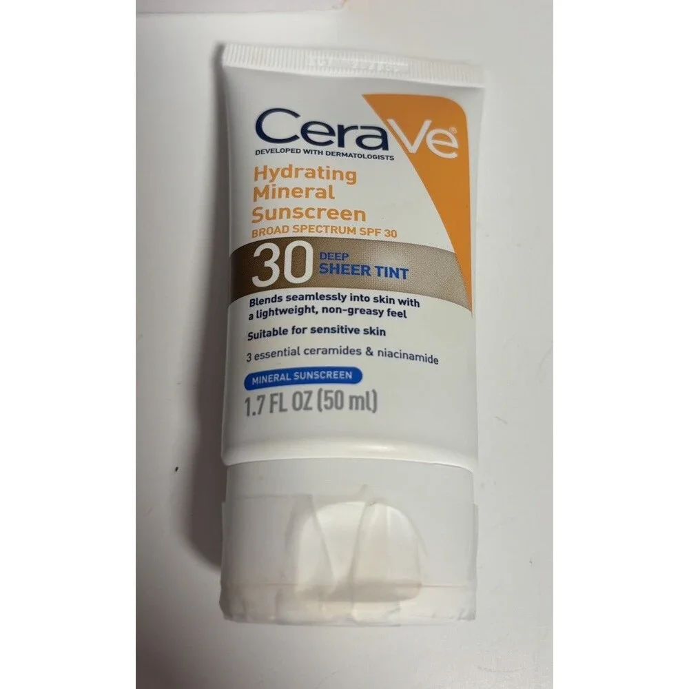 CeraVe Hydrating Mineral Sunscreen SPF 30 Deep Sheer Tint  1.7 oz Exp 05/28